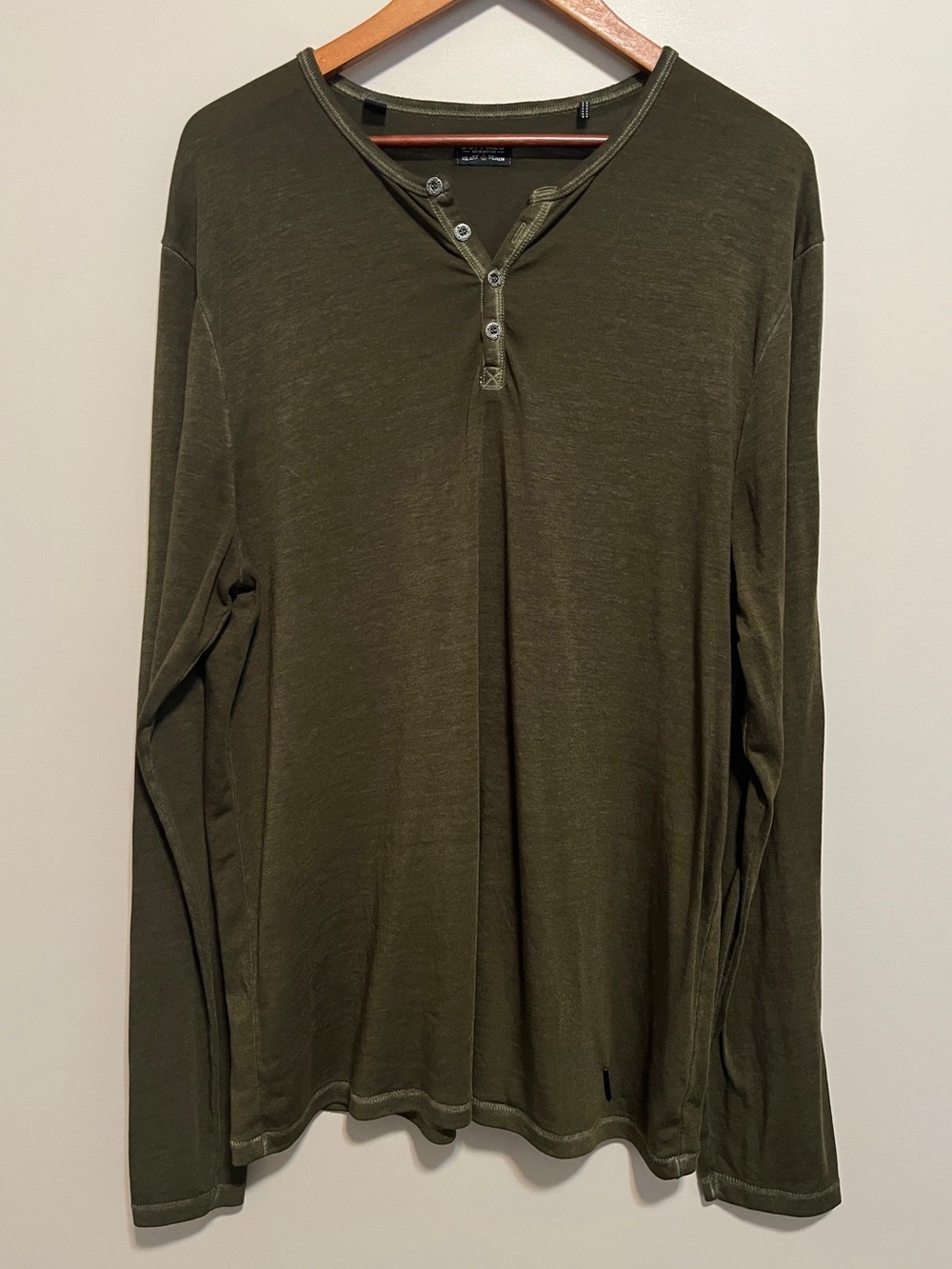 Buffalo David Bitton Olive Green Long Sleeve Henley, size XL
